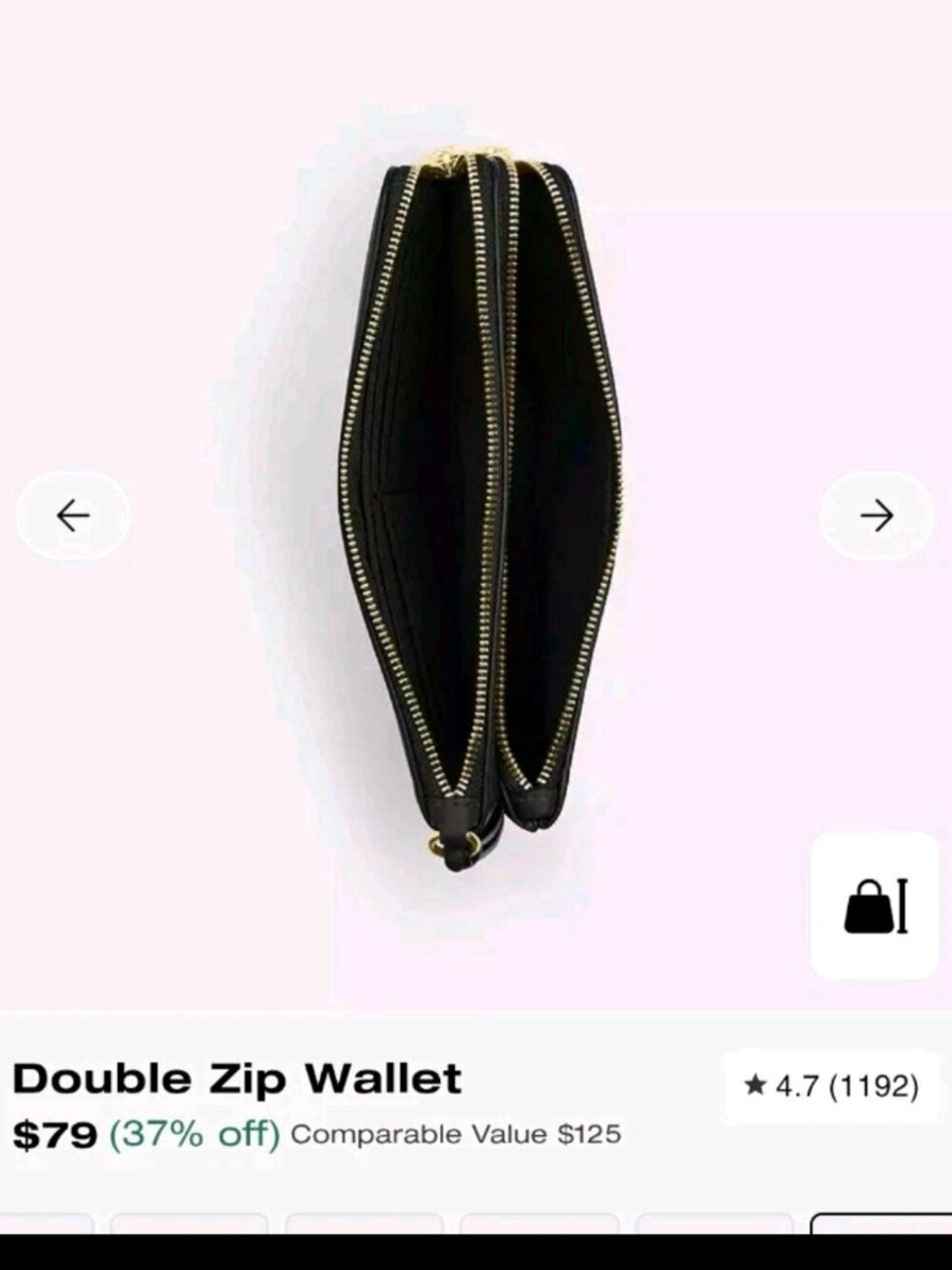 Coach Double Zip Wallet Wristlet Black Pebble Leather Gold Tone CU919 NWT - Picture 10 of 11